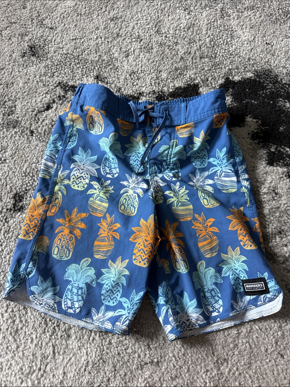 Boys Blue Pineapple Print Swim Trunks